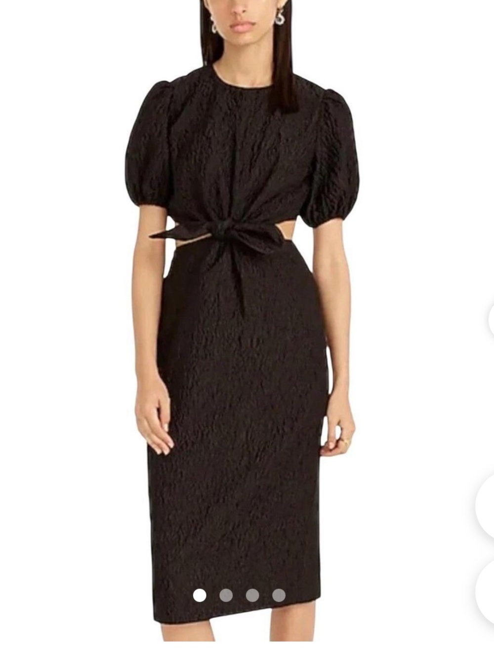 J. Crew Black Puff-Sleeve Tie-Front Midi Dress
